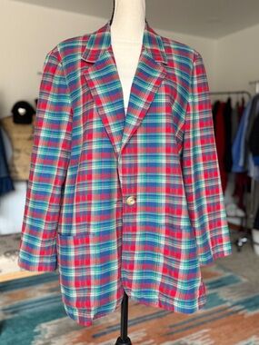 Vintage UnionTag Plaid Single-Button Blazer Jacket Cotton Made in USA
